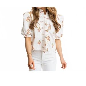 Karlie White Blouse with Colorful Floral Embroidery